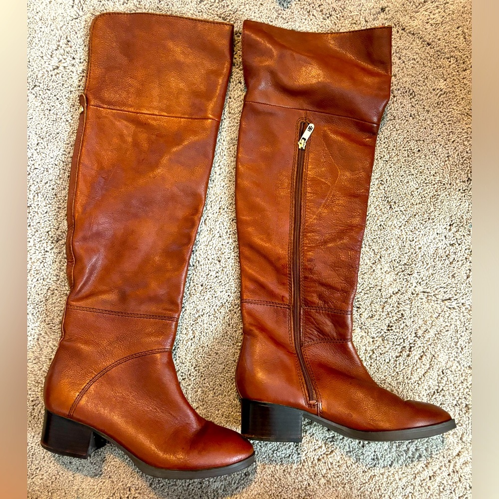 Tommy Hilfiger over the knee brown leather boots